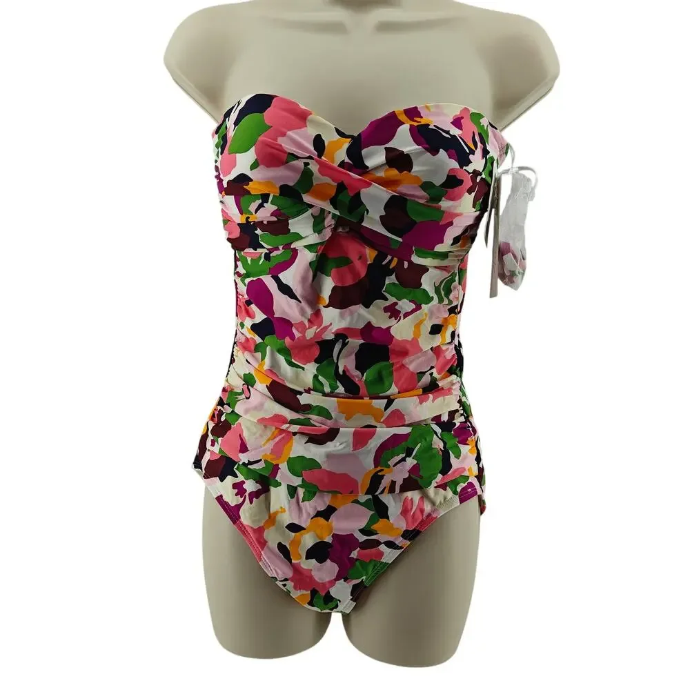 Anne Cole One Piece Sun Blossom Twist Front Bandeau Swimsuit Size 10